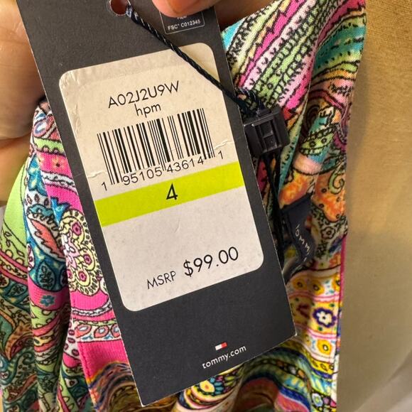 Tommy Hilfiger Paisley Bell Sleeve Dress Size 4 Multicolor Stretch NWT - Picture 6 of 10